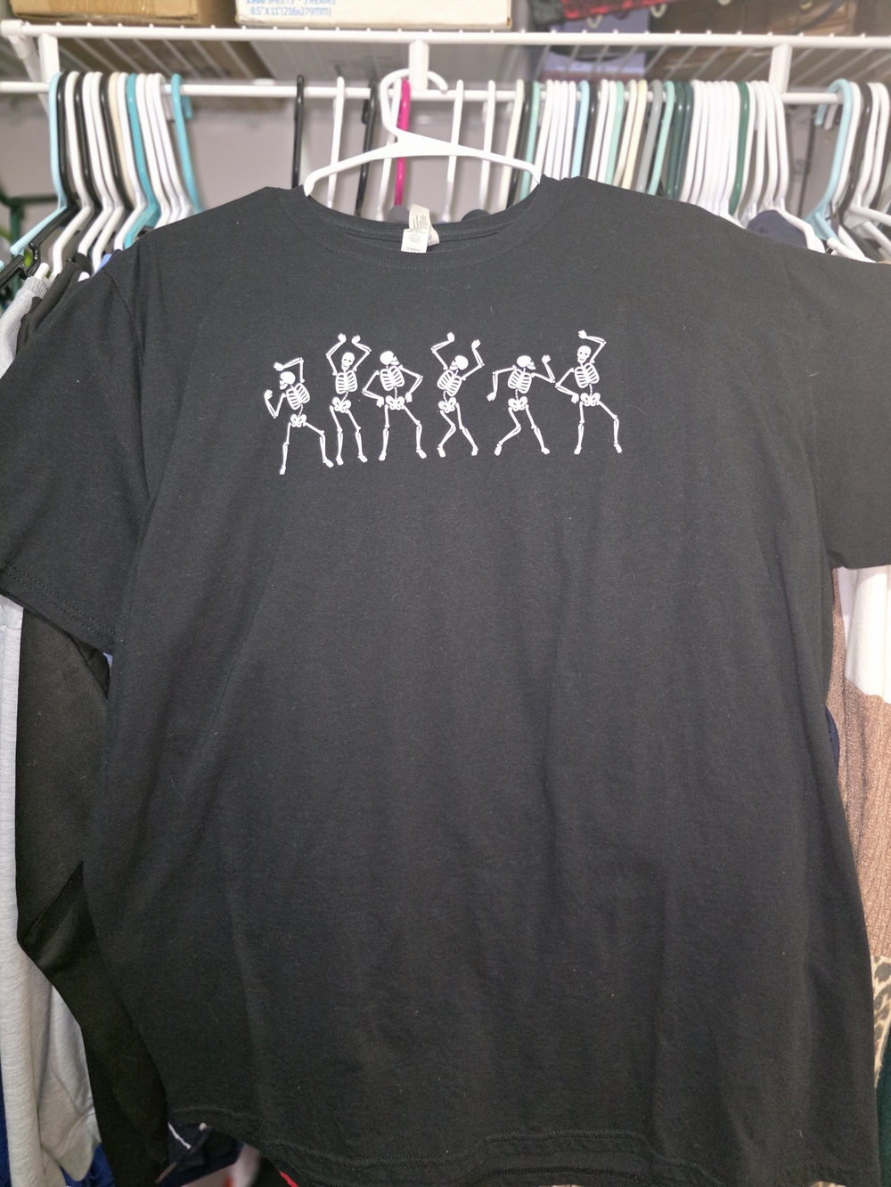 Jerzees Black Short Sleeve Tee with White Dancing Skeletons